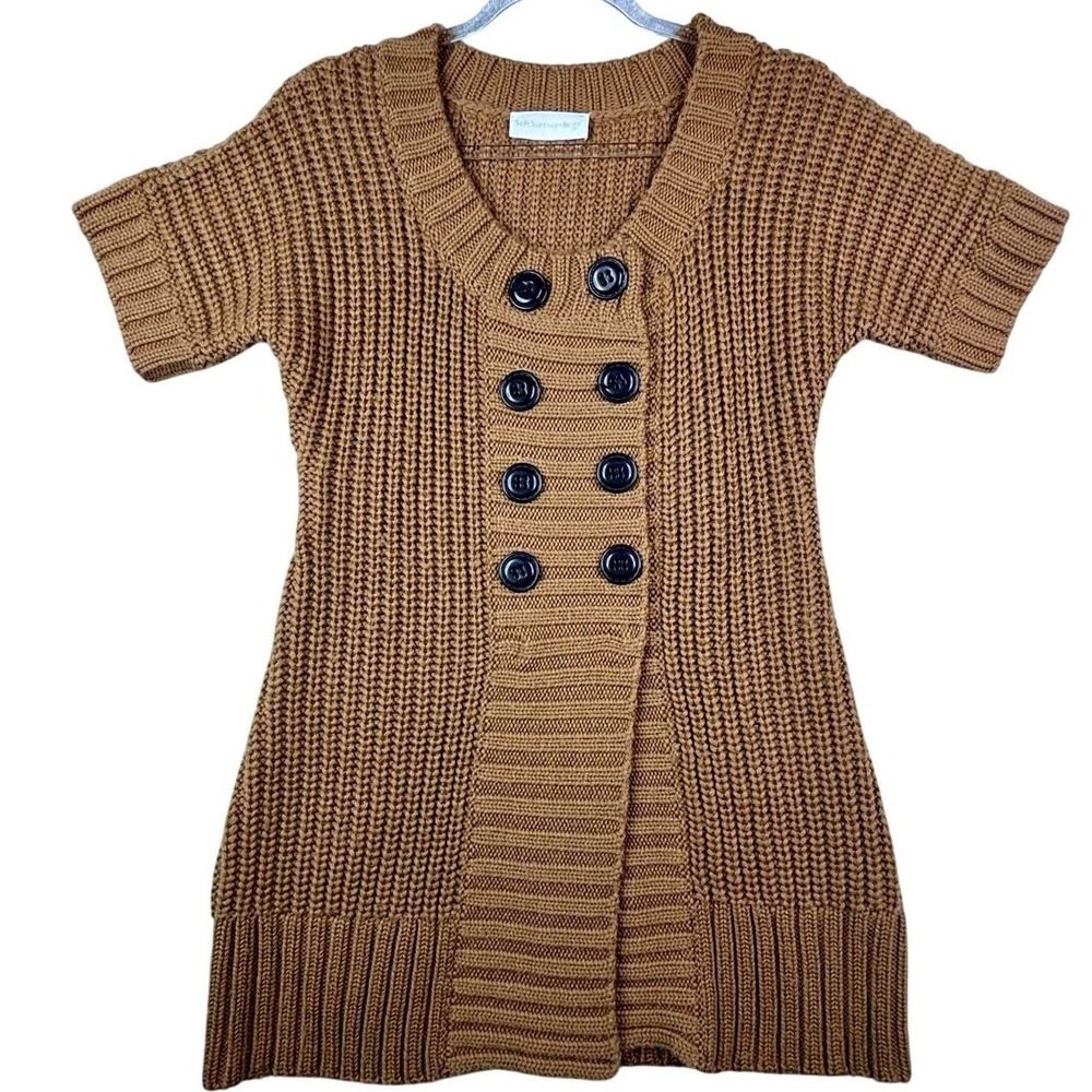 Soft Surroundings Brown Chunky‎ Knit Short Sleeve Cardigan Sweater